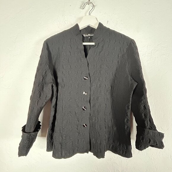 Courtney Washington Womens Medium Black Textured Crinkle Button-Up Blazer Jacket - Picture 1 of 7